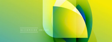 Soyut geometrik şekiller örtüşüyor, canlı yeşil, sarı renkler yaratıyor. Modern tasarım enerji, yenilik, görsel cazibe öneriyor.