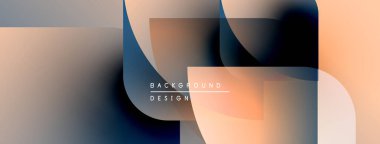 Soyut geometrik şekiller çakışıyor, yumuşak renk eğimleri yaratıyor. Tasarım şeftali rengi, mavi, gri tonlarda. Minimalist estetik.