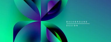 Soyut çiçek tasarımı. Canlı gradyanlar dinamik taç yaprağı şekilleri oluşturur. Metin elementli modern arkaplan. Basit, temiz estetik..