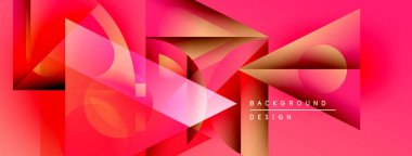 Soyut geometrik şekiller, canlı pembeler, kırmızılar, kahverengiler. Gradyan etkileri olan modern tasarım, dinamik kompozisyon. Arkaplan ögeleri derinlik ve doku öneriyor.