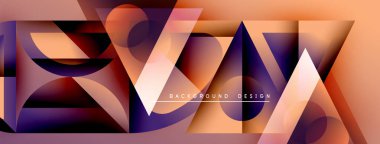 Soyut geometrik şekiller, canlı renkler, turuncu, mor renkler. Modern tasarım, dinamik kompozisyon, şık bir sunum. Arkaplan dokusu görünür.