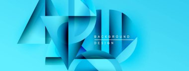 Soyut mavi tasarım katmanlı şekiller oluşturarak dinamik görsel efekt yaratır. Metin arka plan tasarımı okur. Modern, temiz estetik.