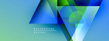 Soyut geometrik şekiller örtüşür, parlak mavi, yeşil eğimler yaratır. Metin arkaplan tasarımlı minimalist tasarım görünür.