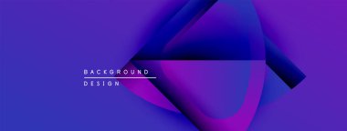 Soyut tasarım canlı mor, mavi gradyanlar içerir. Üst üste binen şekiller dinamik görsel efekt yaratır. Modern arkaplan ögesi.