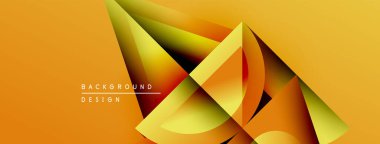 Soyut geometrik şekiller örtüşür, dinamik görsel efekt yaratır. Sıcak sarı, turuncu renkler kompozisyona hakim. Modern tasarım ögesi.