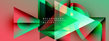 Soyut geometrik şekiller örtüşüyor, canlı renk eğimleri yaratıyor. Modern tasarım dinamik kompozisyon, pürüzsüz geçişler içerir.