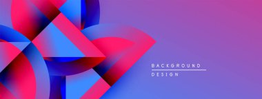 Soyut canlı tasarım, üst üste binen şekiller. Renkler mor, mavi ve pembeyi harmanlıyor. Sancaklar ve arka planlar için modern estetik.