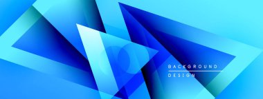 Soyut mavi geometrik şekiller örtüşür, dinamik görsel efekt yaratır. Gradyan gölgeler derinliği yükseltir, modern tasarım estetiği.