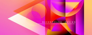 Soyut geometrik şekiller örtüşüyor, canlı pembe, turuncu, mor renkler yaratıyor. Modern tasarım metin arkaplan tasarımı.