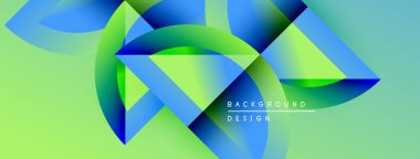 Soyut geometrik şekiller canlı maviler, yeşiller, sarılar harmanlarlar. Modern tasarım dinamik görsel deneyim yaratır. Arkaplanda metin ögeleri.