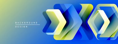 Soyut geometrik şekiller örtüşüyor, parlak mavi ve sarı renkler yaratıyor. Arkaplan ve sunumlar için modern tasarım ögesi.
