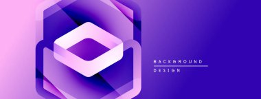 Soyut geometrik tasarım. Mor renkler katmanlı illüzyon yaratır. Modern, canlı, dijital arkaplan için uygun.