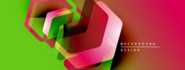 Soyut geometrik şekiller örtüşüyor, canlı renk eğimleri yaratıyor. Pembeye yeşil geçişler, daha koyu tonlar mevcut. Modern tasarım ögesi.