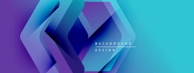 Soyut geometrik şekiller örtüşür, parlak mavi ve mor renkler yaratır. Modern tasarım teknoloji, yenilik, akıcılık öneriyor. Metin arkaplan tasarımı okur.