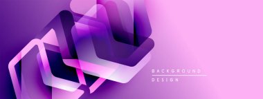 Soyut mor tasarım katmanlı geometrik şekiller içerir. Renkler derinlik yaratır, modern estetik. Minimalist kompozisyon.