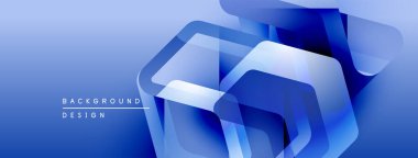 Soyut mavi tasarım katmanlı geometrik şekiller içerir. Gradyan etkisi derinlik yaratır, modern estetik. Mevcut en küçük metin.