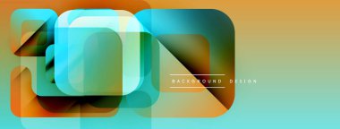 Soyut geometrik tasarım. Üst üste binen kareler, dikdörtgenler canlı renk eğimleri oluşturur. Dijital projeler için modern arkaplan.