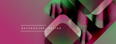 Soyut geometrik şekiller örtüşüyor, canlı pembe, yeşil renkler yaratıyor. Modern tasarım elementleri dinamik görsel deneyim önerir.