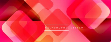 Soyut geometrik şekiller, canlı pembeler, kırmızılar modern arka plan oluşturur. Üst üste binen kareler, yuvarlak dikdörtgenler derinlik ve dinamizmi akla getiriyor..