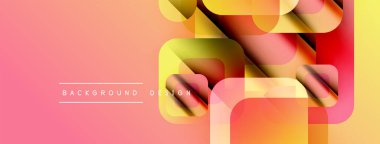 Soyut geometrik şekiller örtüşür, canlı bir değişim etkisi yaratır. Pembe, turuncu, sarı renkler kompozisyona hakim. Modern tasarım ögesi.