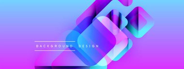 Soyut geometrik şekiller örtüşüyor, canlı mor ve mavi renkler yaratıyor. Metin, kompozisyon içerisindeki arkaplan tasarımını okur. Modern, temiz estetik.