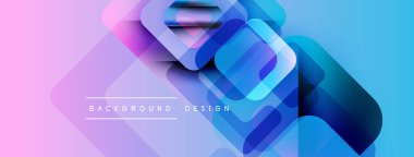 Soyut geometrik şekiller örtüşüyor, canlı pembe ve mavi renkler yaratıyor. Modern tasarım elementleri teknoloji ve yenilik öneriyor. Arkaplan metni arkaplan tasarımı okur.