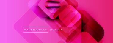 Soyut pembe arka plan. Üst üste binen kareler modern geometrik desen oluşturur. Parlak gradyanlar, dinamik kompozisyon. Minimalist tasarım ögeleri.