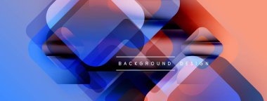 Soyut geometrik şekiller çakışıyor. Renkler mavi, kırmızı, şeftali. Arkaplan ve sunumlar için modern tasarım ögesi.