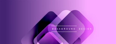 Soyut mor arkaplan. Üst üste binen geometrik şekiller modern tasarım yaratır. Gradyan renkler derinlik ve görsel ilgi ekler.