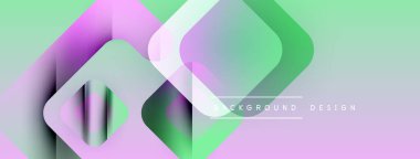 Soyut geometrik şekiller örtüşür, canlı pastel gradyanlar yaratır. Modern tasarım öğeleri akıcılık, derinlik ve yenilik önerir.