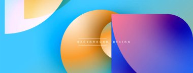 Soyut renkli şekiller çakışıyor. Gradyan renkler harmanlanarak, dinamik görsel efekt yaratır. Modern tasarım ögeleri pürüzsüz geçişler sunar.