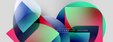 Soyut renkli şekiller örtüşür, dinamik görsel efekt yaratır. Gradyan renkler düzgün bir şekilde harmanlanarak modern arkaplan tasarımı oluşturur.