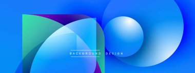 Soyut mavi tasarım üst üste binen şekiller, gradyanlar. Modern estetik, canlı renkler, dijital arkaplanlar için uygun.