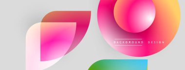 Soyut geometrik şekiller çakışıyor. Renkler modern görsel efekt yaratır. Açık gri arkaplan karşıtlık sağlar. Minimalist tasarım unsurları.