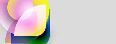 Soyut şekiller örtüşür, canlı renk karışımları yaratır. Yumuşak eğimler ışığı, hareketi, modern tasarım elementlerini akla getiriyor. Minimalist kompozisyon.