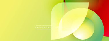 Soyut arkaplan. Pürüzsüz gradyanlar, üst üste binen şekiller modern tasarım yaratır. Sarı, yeşil, kırmızı renkler kompozisyona hakim.