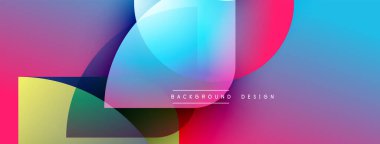 Soyut renkli arkaplan. Üst üste binen daireler canlı gradyanlar, modern tasarım elementleri yaratır. Yumuşak geçişler, dinamik kompozisyon.