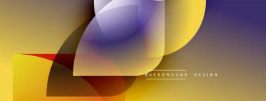 Soyut geometrik şekiller örtüşüyor, canlı renk eğimleri yaratıyor. Modern tasarım öğeleri akıcılık, derinlik, görsel ilgi.