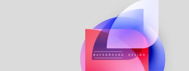 Soyut geometrik şekiller örtüşüyor, canlı renk eğimleri yaratıyor. Arkaplanda metin arkaplanı ve tasarım var. Minimalist tarz, modern estetik.