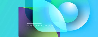 Soyut geometrik şekiller örtüşür, parlak mavi, yeşil eğimler yaratır. Modern tasarım metin arkaplan tasarımını merkezde konumlandırır.