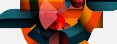 Soyut geometrik şekiller harmanlanarak dinamik bileşim oluşturur. Sıcak, serin renkler kontrast, modern görsel deneyim oluşturma.