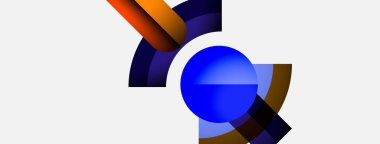 Soyut tasarım kıvrımlı şekiller, canlı maviler, portakallar, morlar içerir. Modern bileşim hareket, enerji ve bağlantı öneriyor.