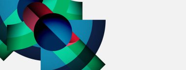 Soyut geometrik şekiller örtüşüyor, canlı renk eğimleri yaratıyor. Tasarım dairesel elementler, dinamik bileşim, modern estetik özellikler.