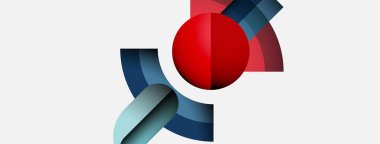 Soyut tasarım kırmızı küre, mavi eğriler içerir. Minimalist kompozisyon, modern estetik, temiz çizgiler, geometrik şekiller görsel alana hakim..