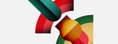 Soyut şekiller örtüşür, canlı renk karışımları yaratır. Geometrik biçimler hareket, derinlik ve modern tasarım estetiğini önerir.