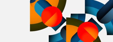 Soyut geometrik bileşim. Turuncu, mavi şekiller, dinamik görsel efekt oluşturur. Minimalist tasarım, modern estetik.