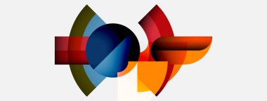 Soyut şekiller örtüşür, dinamik bileşim yaratır. Renkler karışıyor, ilginç görsel efektler oluşturuyor. Modern tasarım, basit arkaplan.