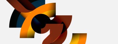 Soyut şekiller örtüşür, dinamik bileşim yaratır. Sıcak renkler baskın gelir, koyu elementlerle zıtlaşır. Minimalist tasarım, modern estetik.