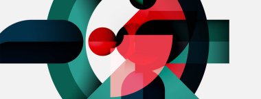 Soyut geometrik bileşim. Üst üste binen şekiller, dinamik görsel ilgi yaratır. Kırmızı, deniz mavisi, siyah renkler tasarımda baskın. Minimalist estetik.