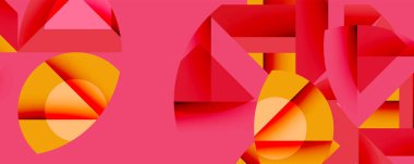 Soyut geometrik bileşim. Kırmızı, turuncu şekiller dinamik görsel efekt oluşturur. Minimalist tasarım, modern estetik.